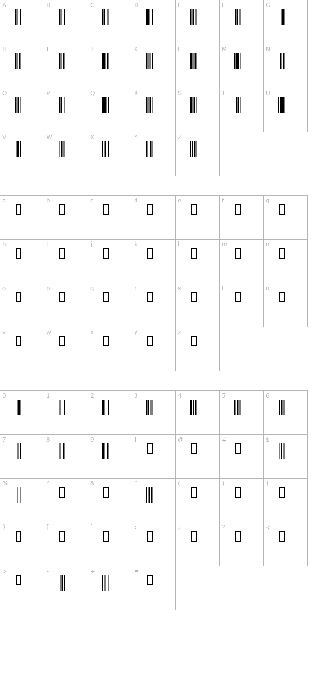 Code39QuarterInch character map