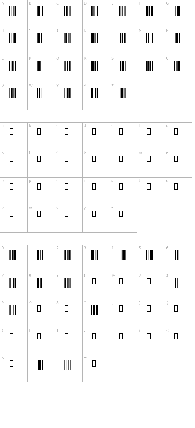 Code39SmallHigh character map