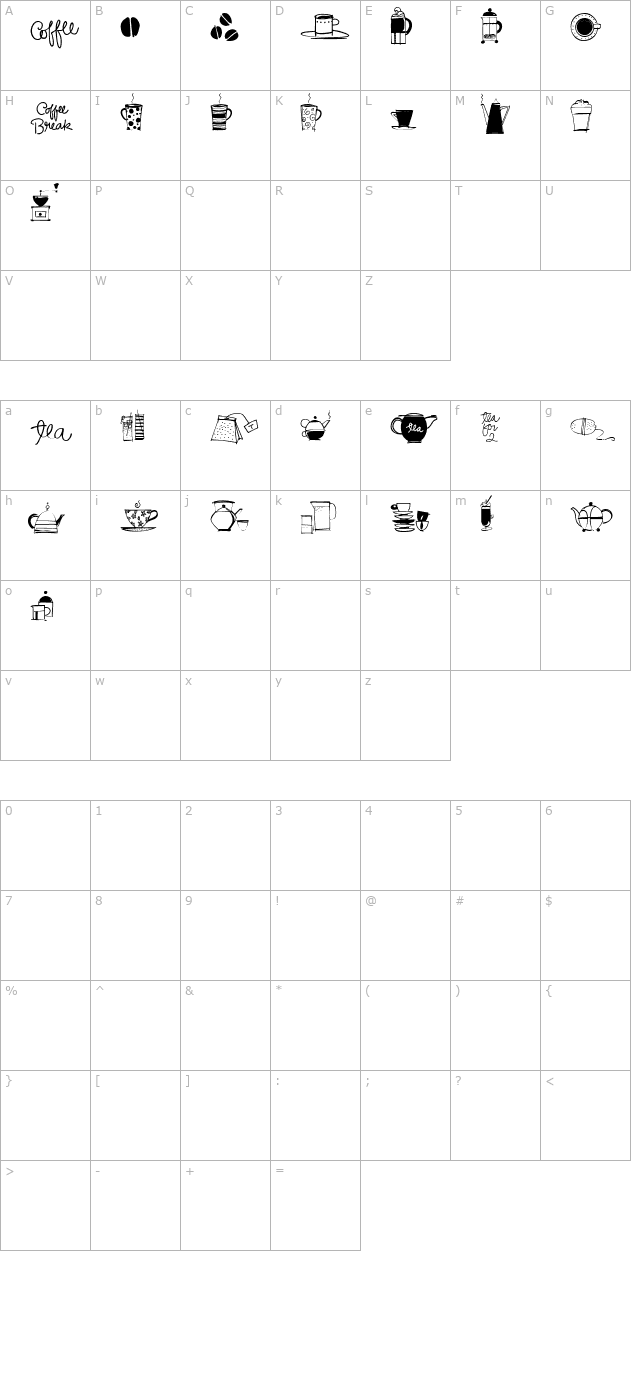 CoffeeTeaDoodles-Regular character map