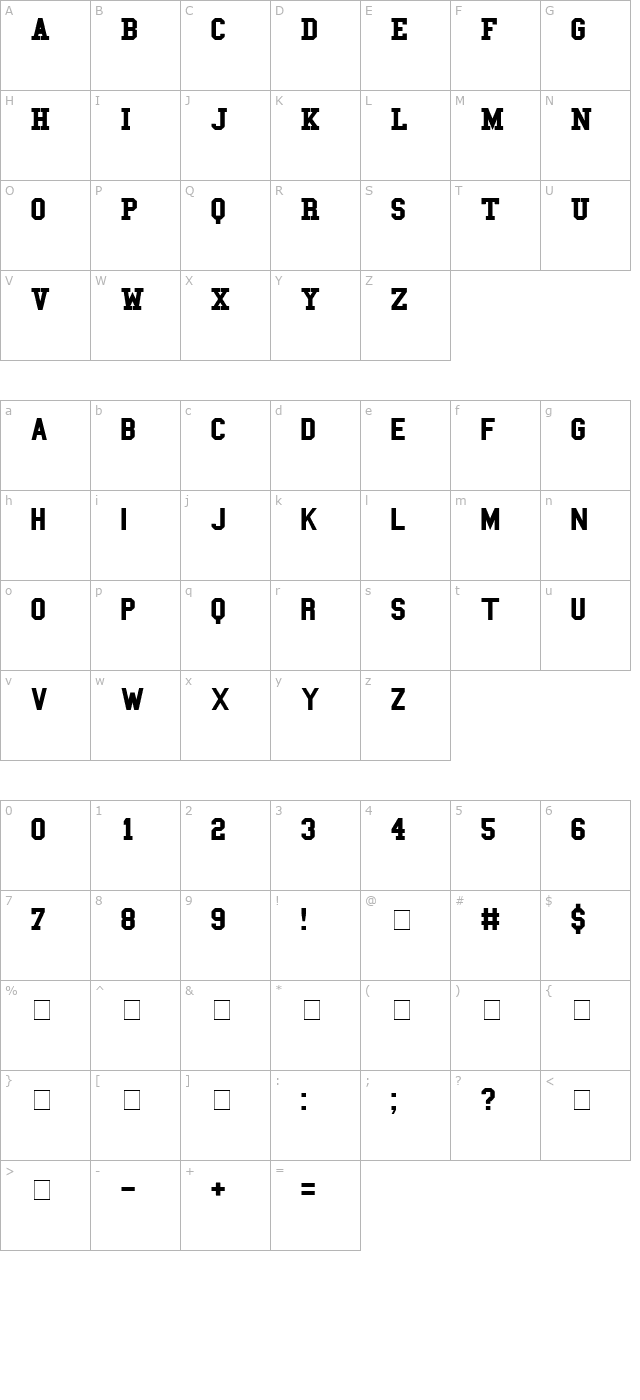 college-bold character map