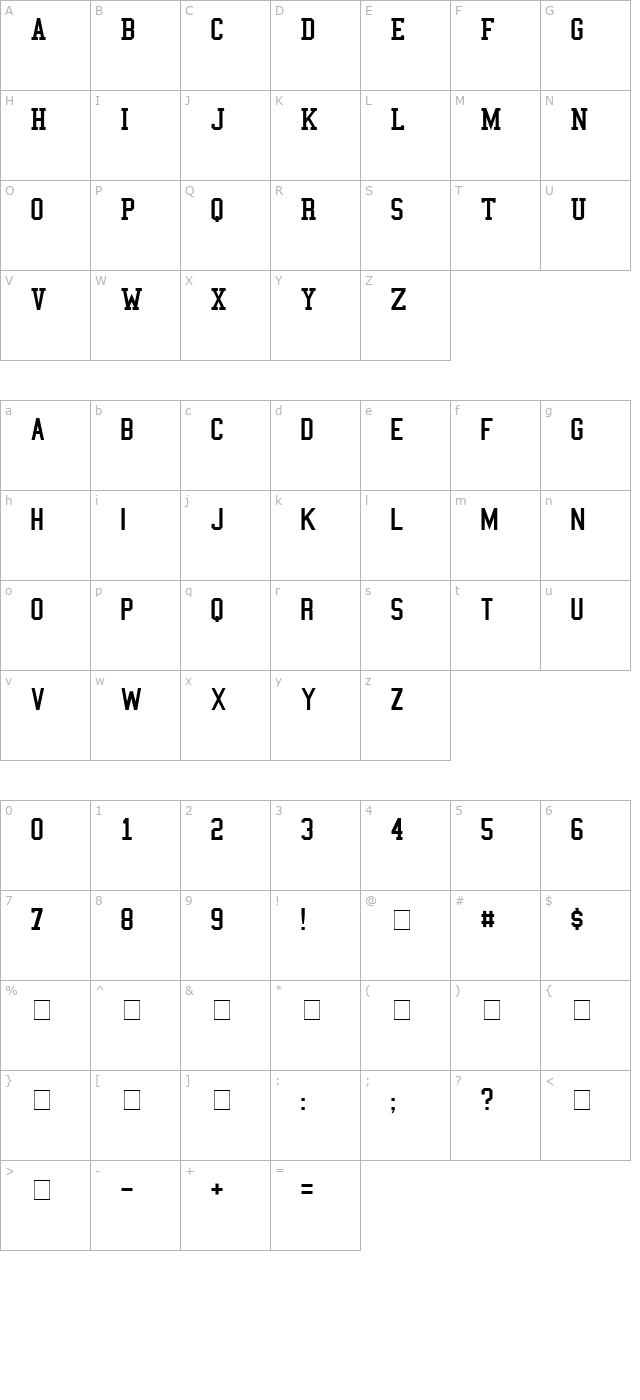 College Semi condensed character map