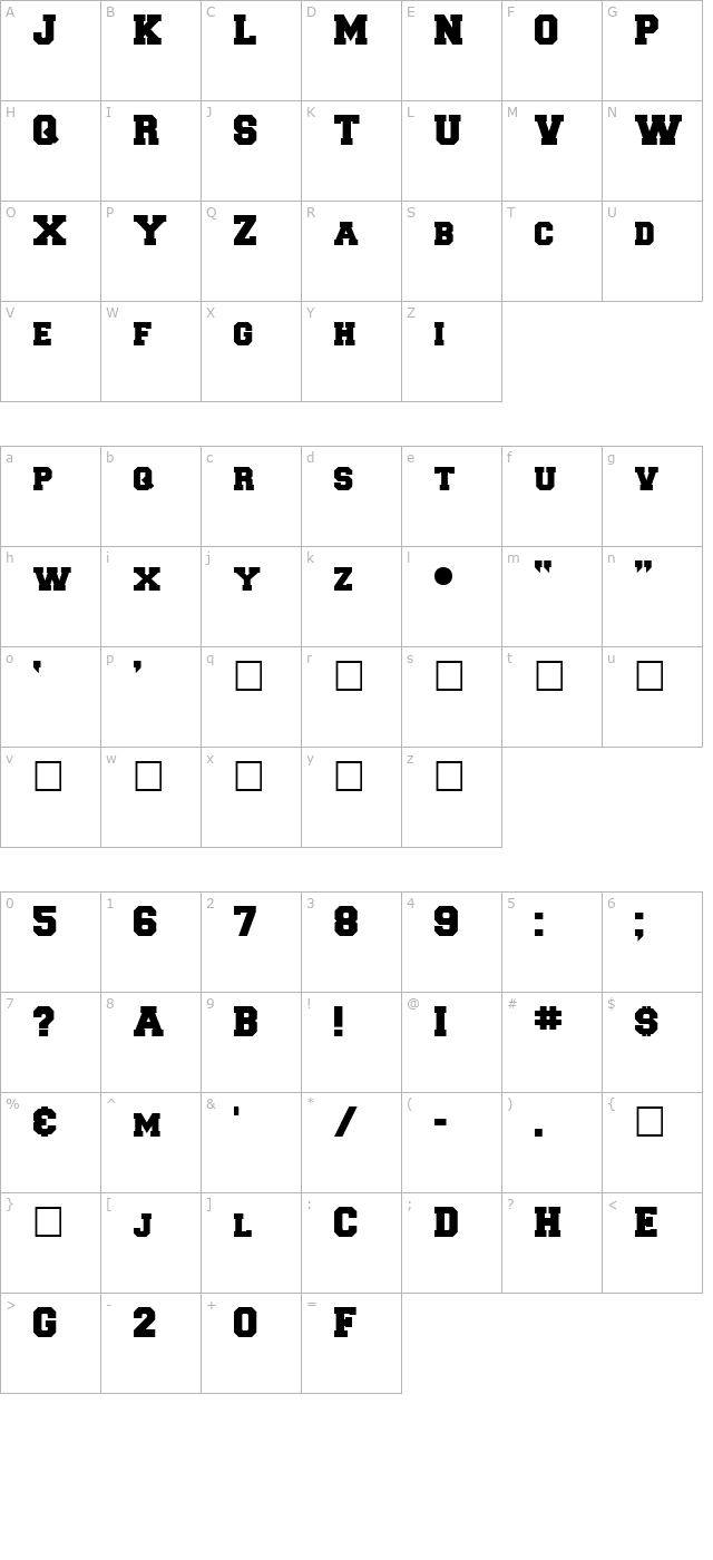 CollegeFLF-Black.R8 character map