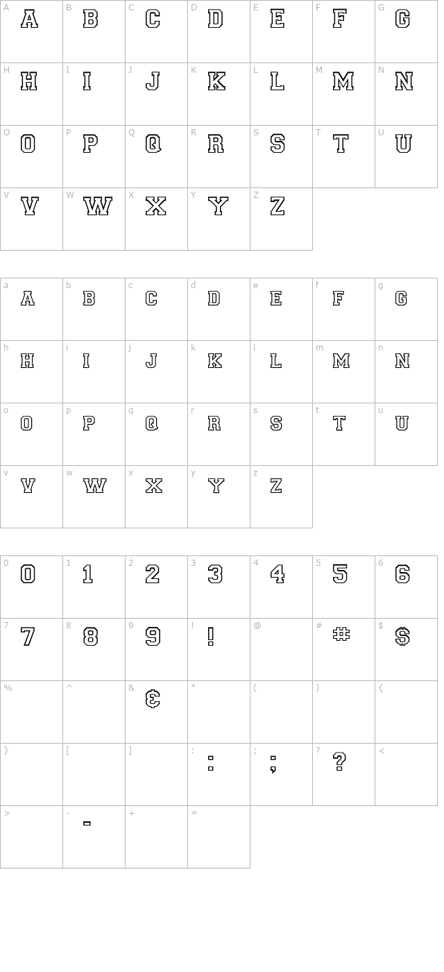 CollegiateOutlineFLF character map