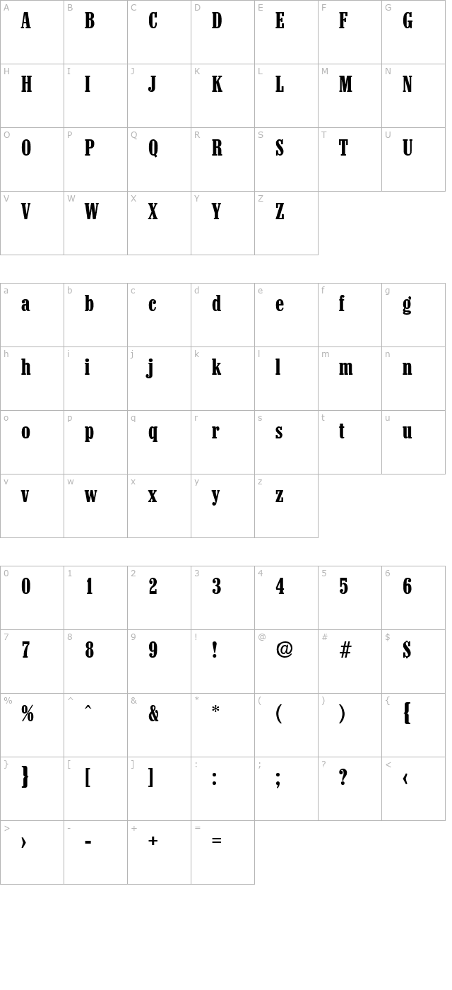 Colonel-Bold character map