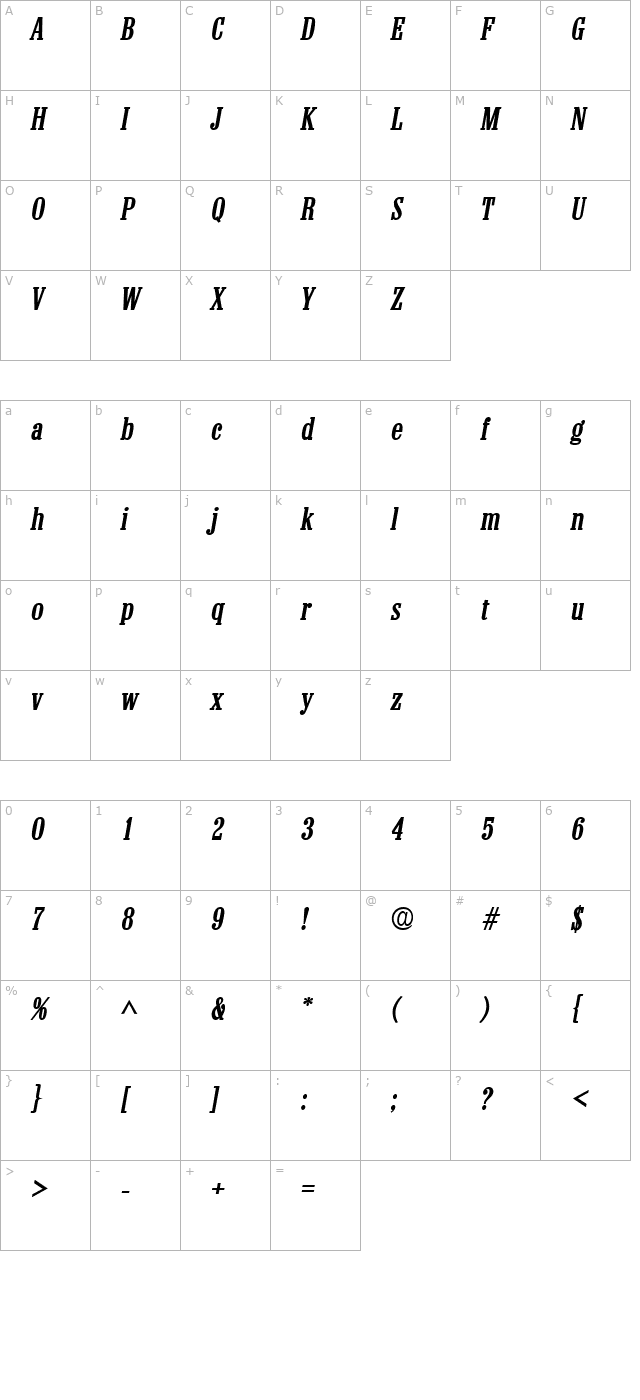 colonial-sf-bold-italic character map