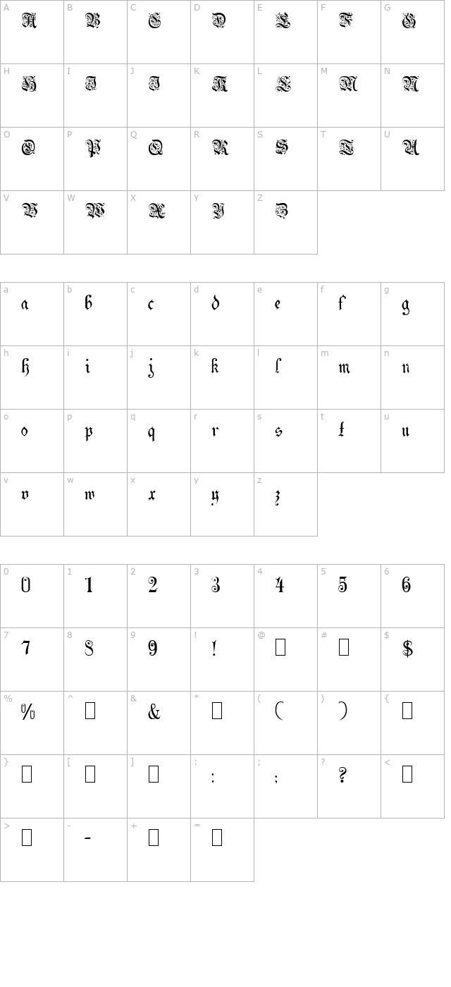 Colton Gothic character map