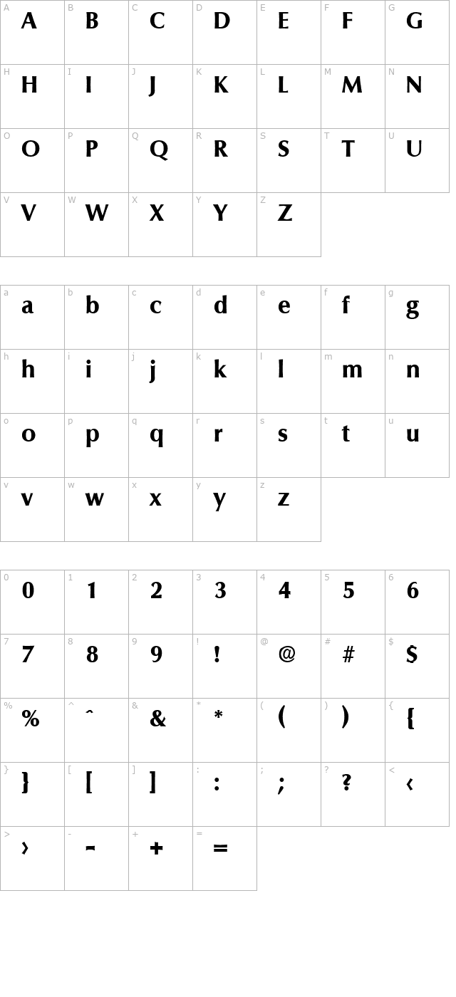 Columbia-Bold character map