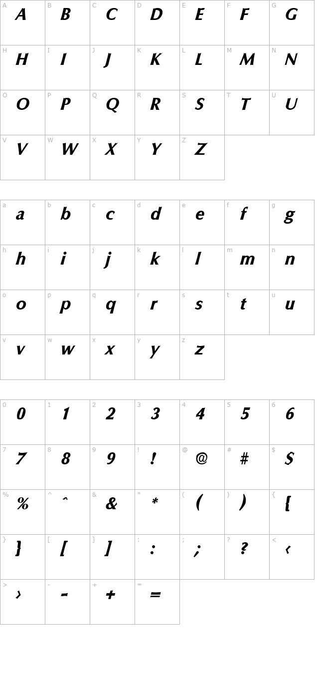 columbia-boldita character map