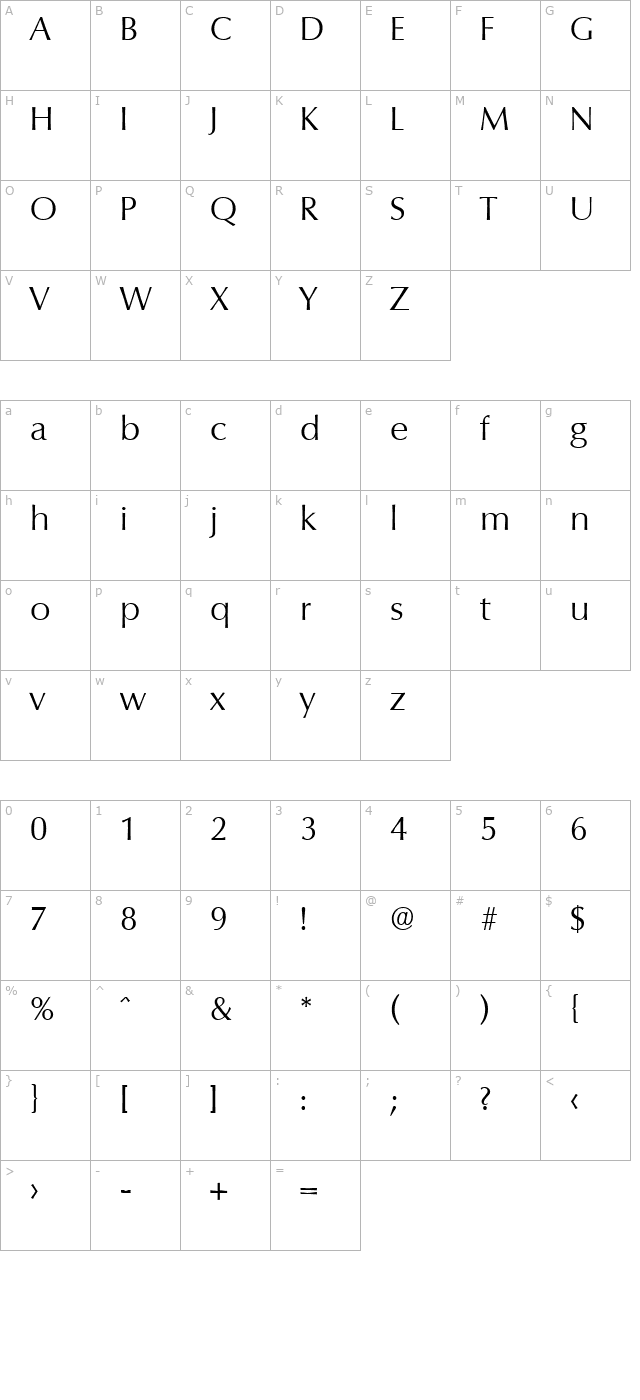 columbia-light character map