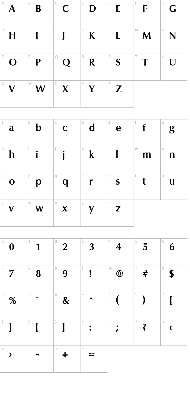 columbia-serial-bold character map