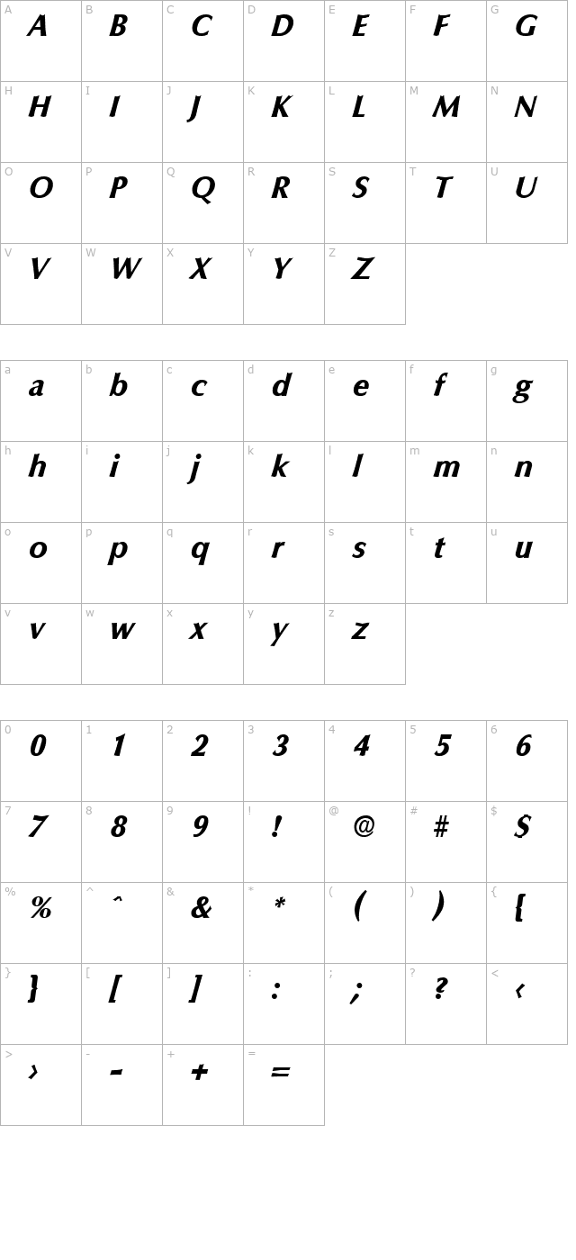 Columbia-Serial-ExtraBold-RegularItalic character map