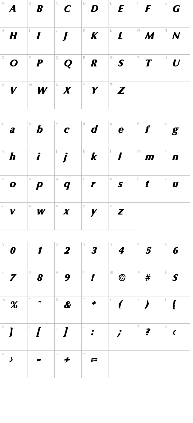 Columbia-Serial-Heavy-RegularItalic character map