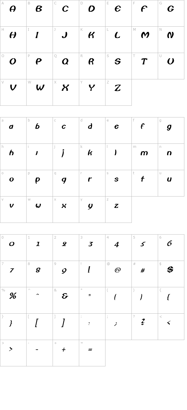 columbo-italic character map