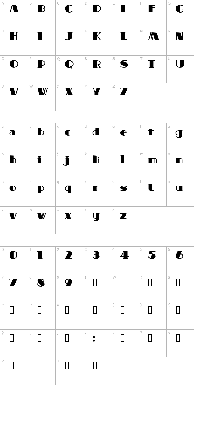 Comic Bold character map