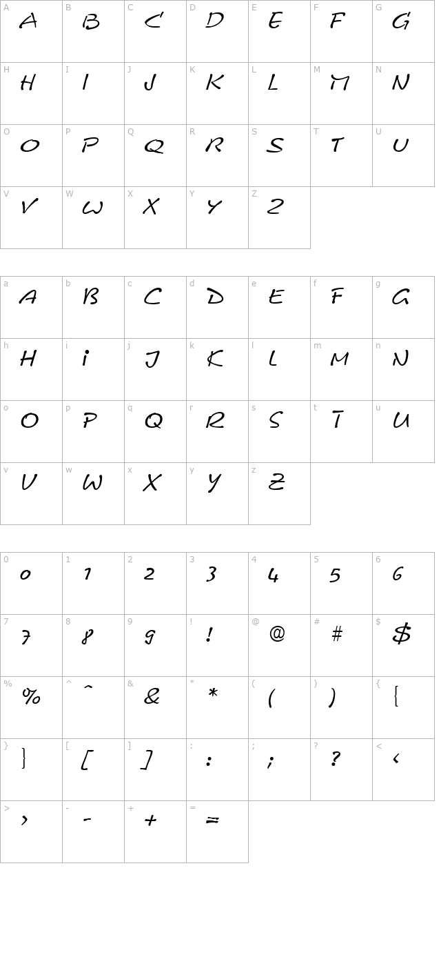 Comix-RegularItalic character map