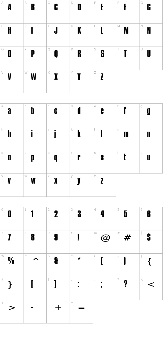 Commador Wide Normal character map