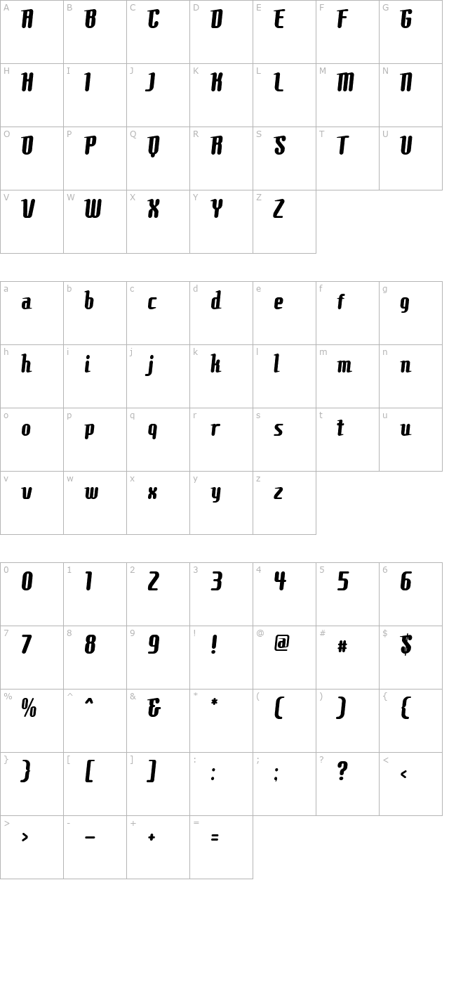 Comons Bold character map