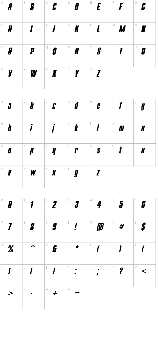 Compact Bold Italic character map