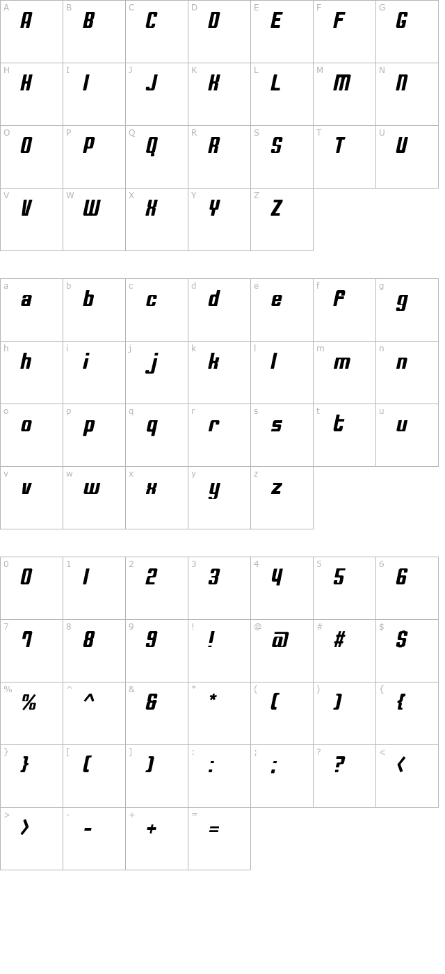 Compact20-Oblique character map