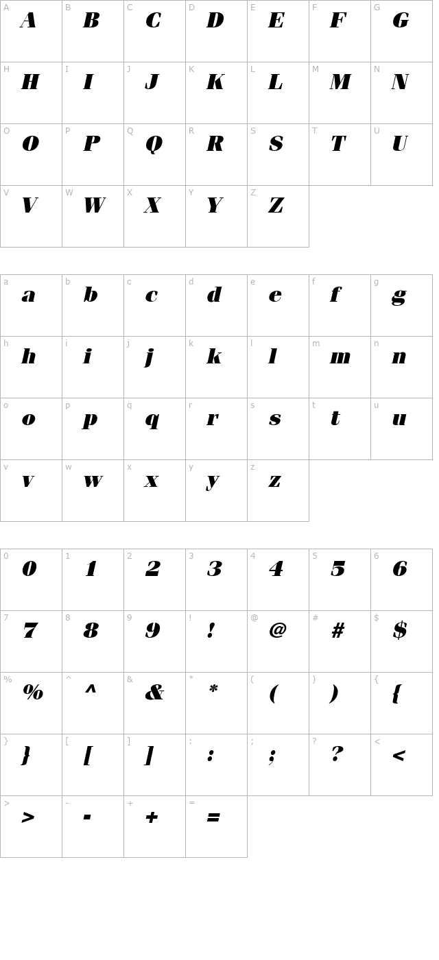 Compendium Black SSi Black Italic character map