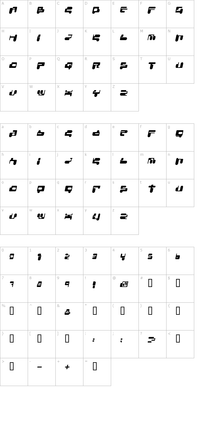 consoleremix-italic character map