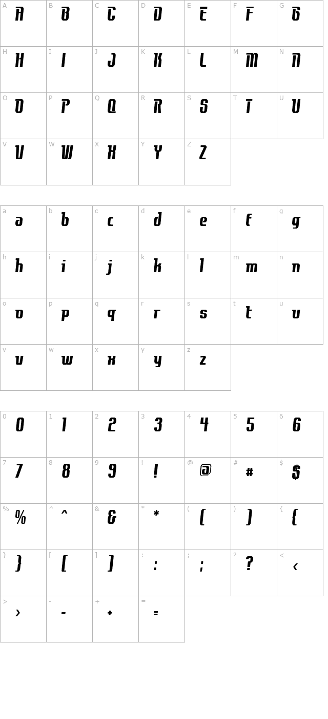 Contact Bold character map