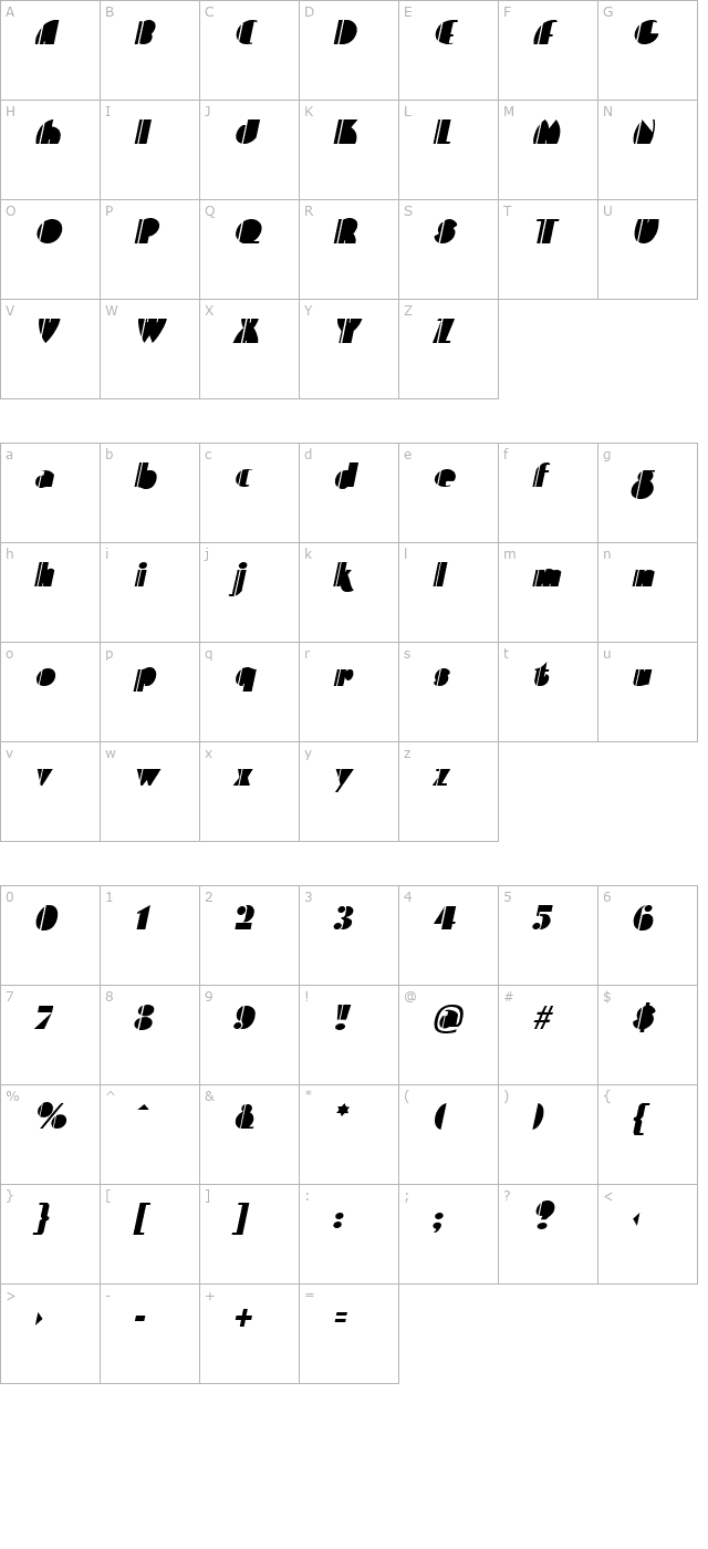 Contemporary Italic character map