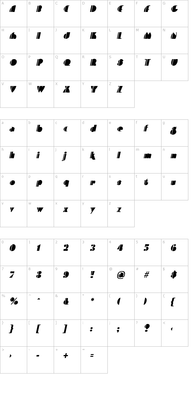 contemporary-italic character map