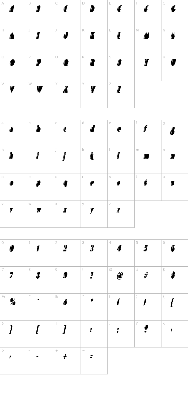 ContemporaryCondensed Italic character map