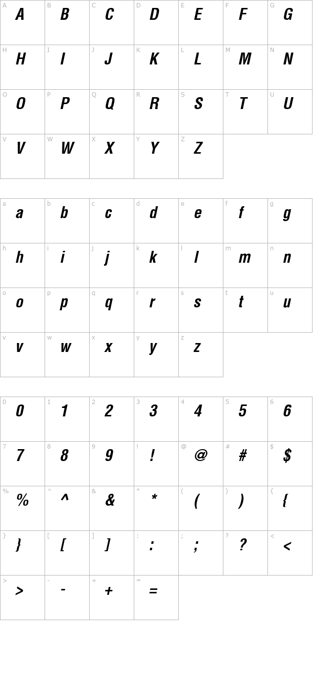 context-condensed-ssi-bold-condensed-italic character map