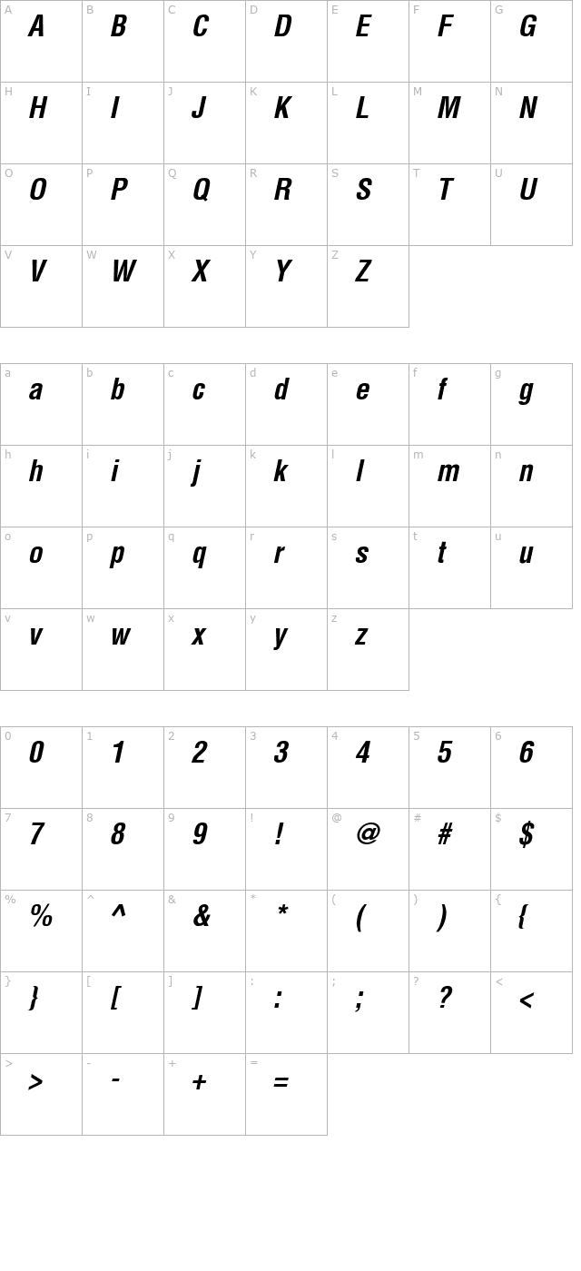 Context Condensed SSi Bold Condensed Italic character map