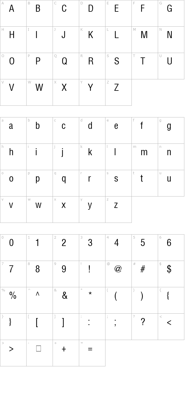 Context Light Ex Condensed SSi Normal character map