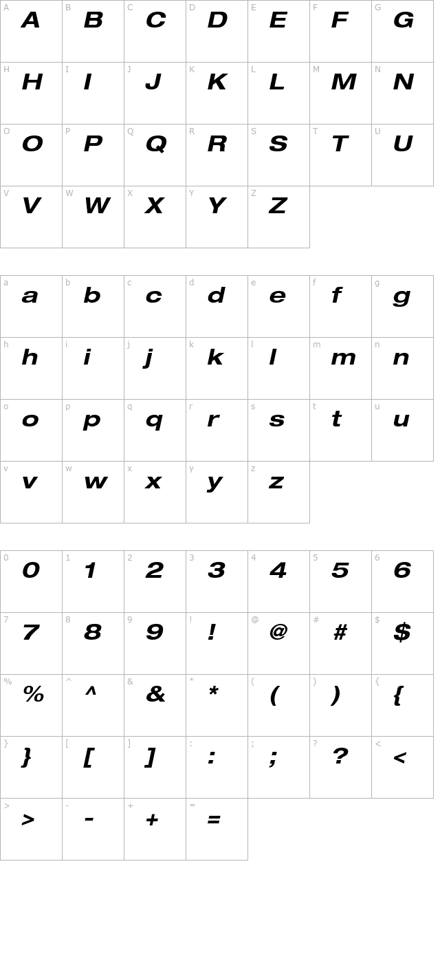 Context Reprise Expanded SSi Bold Expanded Italic character map