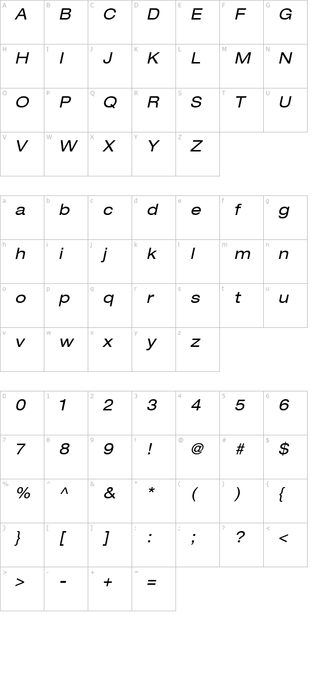 Context Reprise Expanded SSi Expanded Italic character map