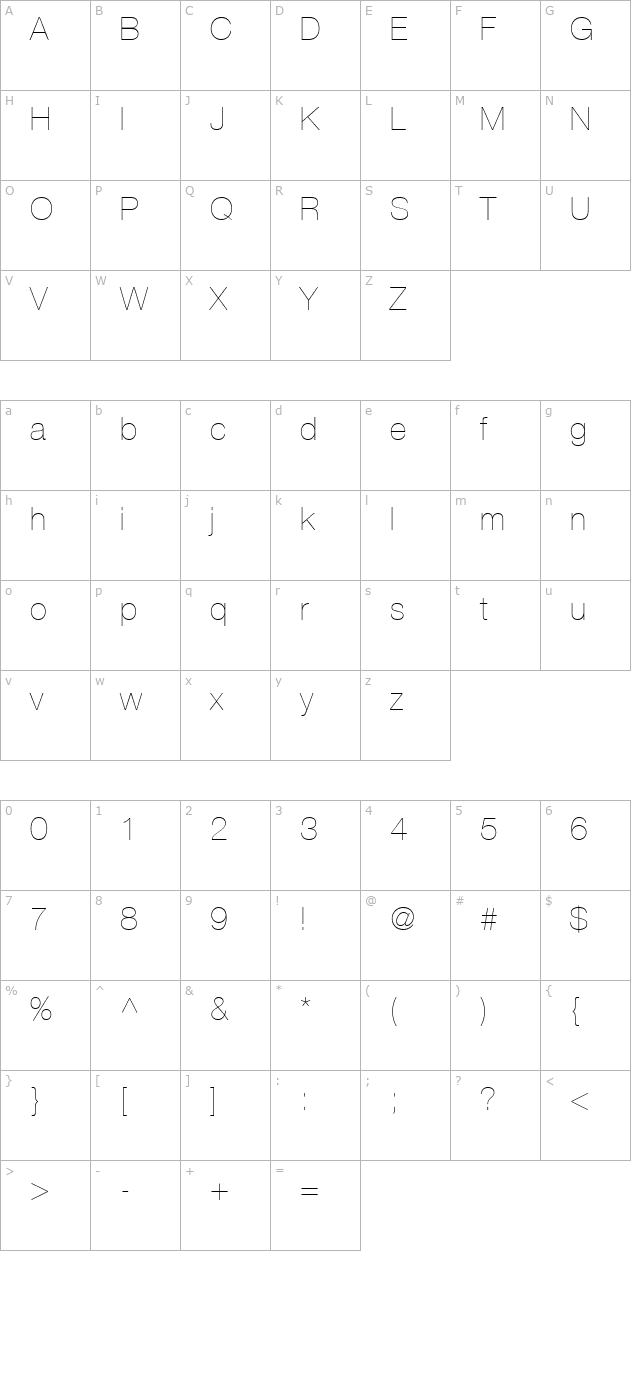 Context Reprise Light SSi Extra Light character map