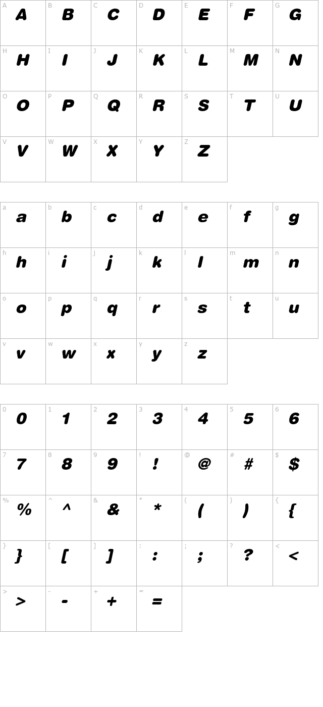 Context Rounded Black SSi Black Italic character map