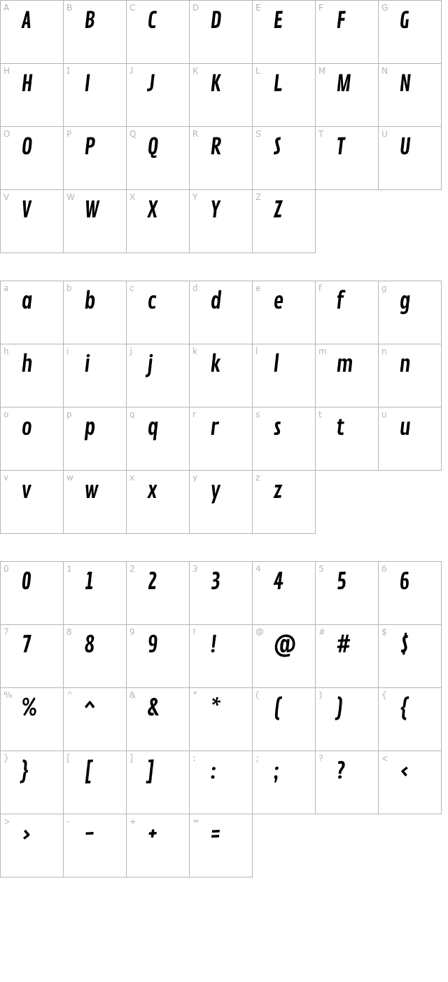 contrail-one character map