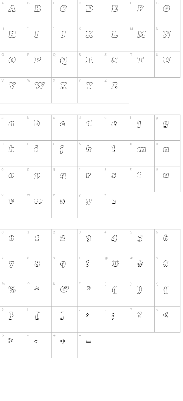 cookie-hollow-italic character map