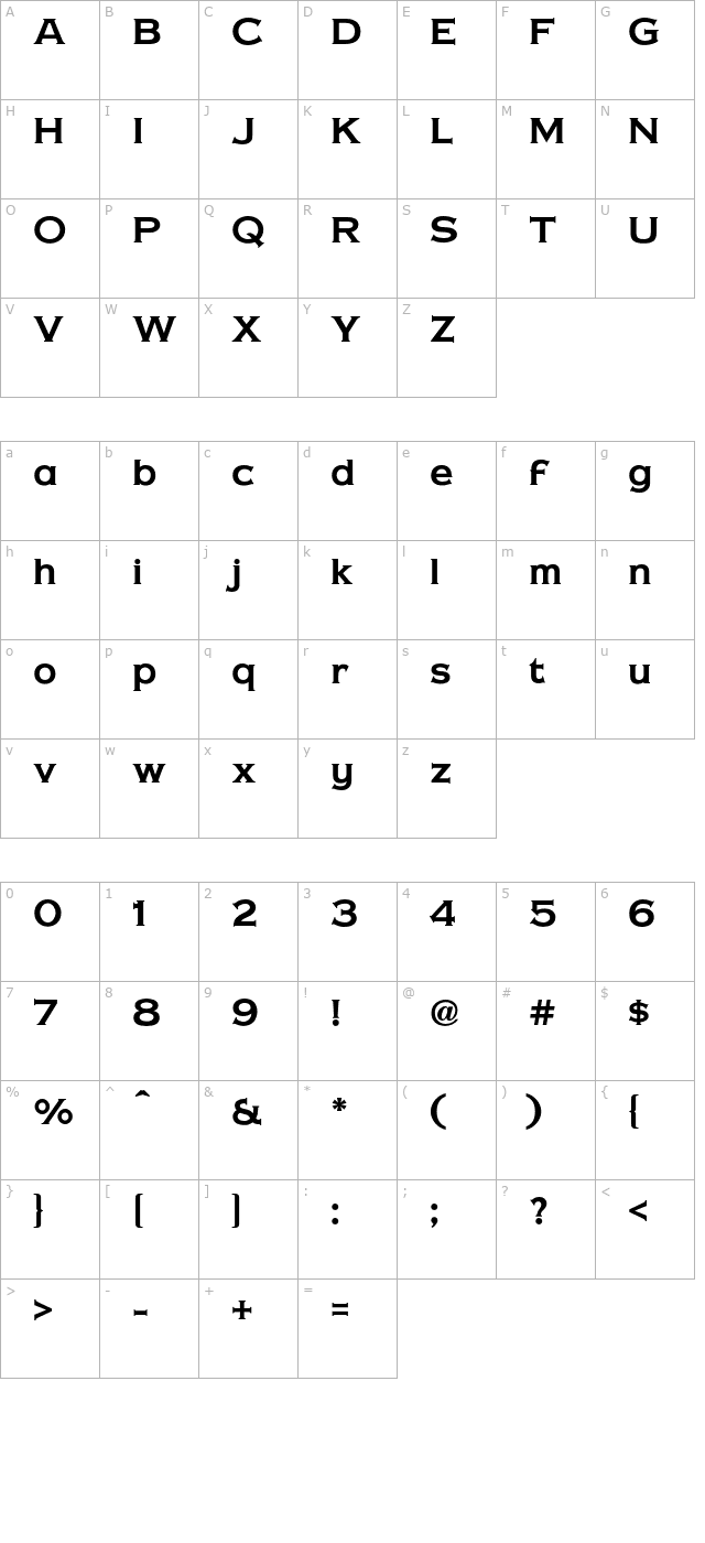 Copper Penny DTP Normal OTF character map