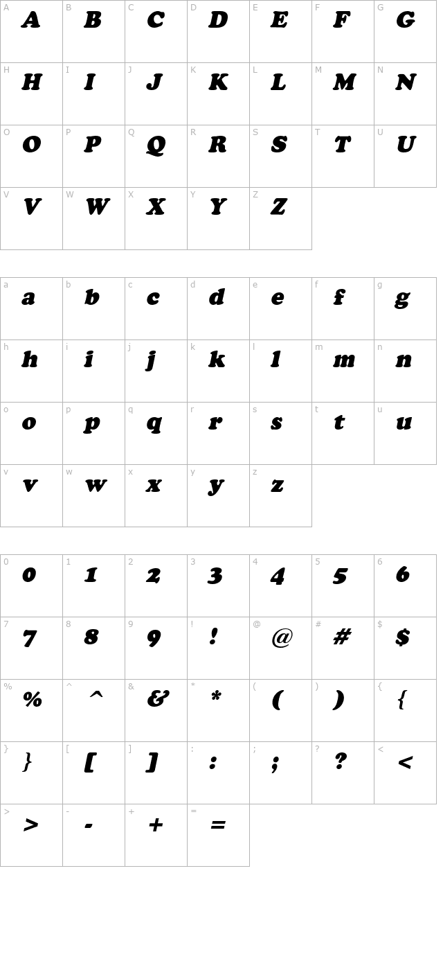 Copperfield Italic character map