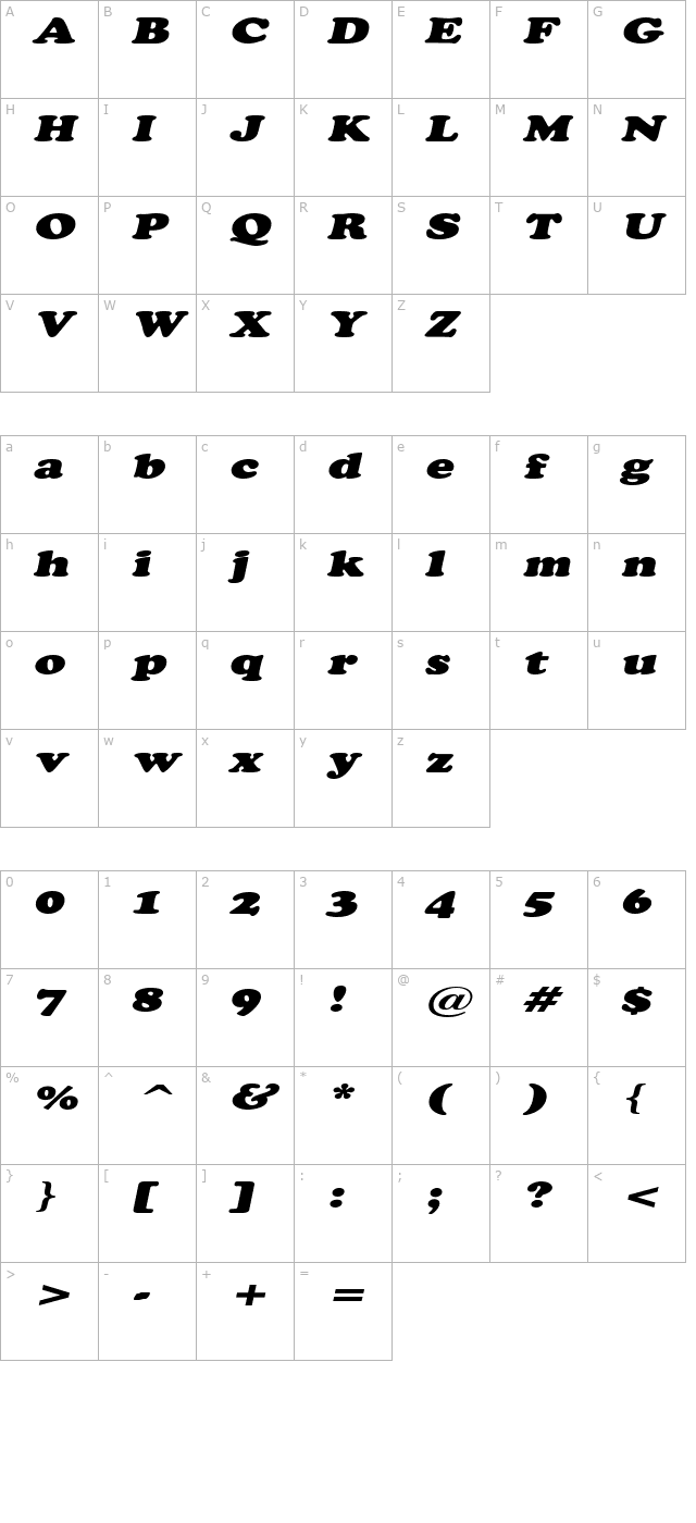 copperfieldextended-italic character map