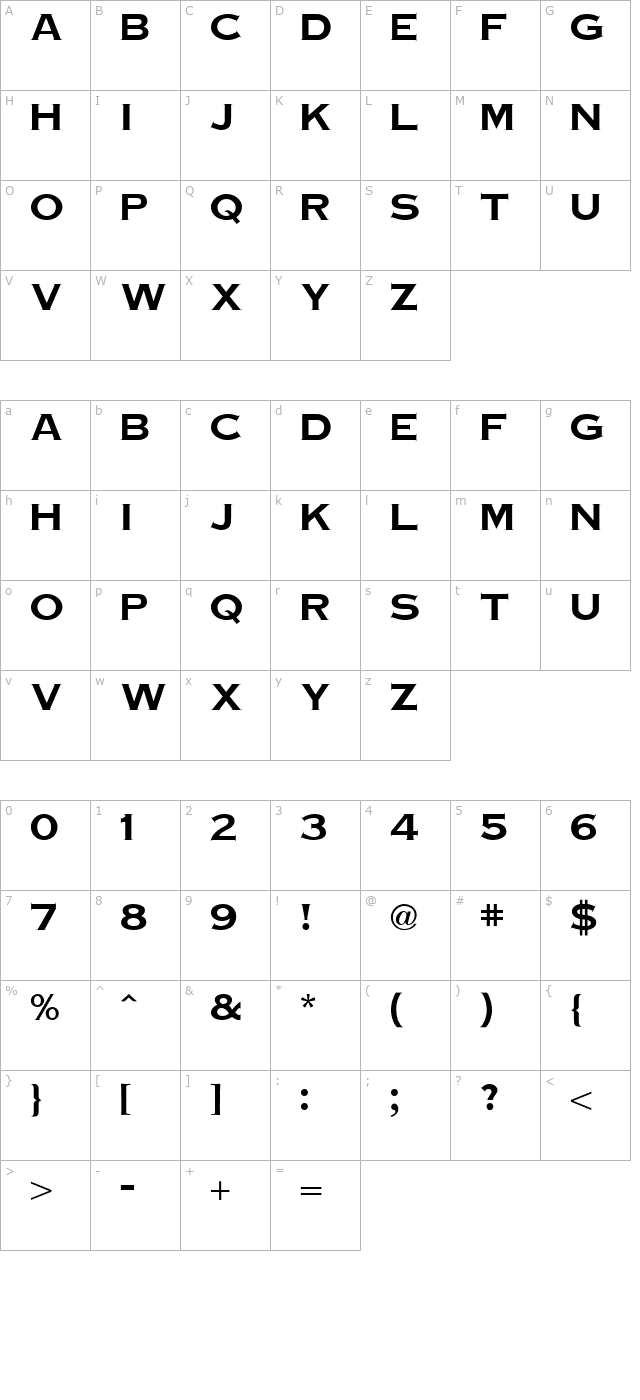 CopperPot Bold character map