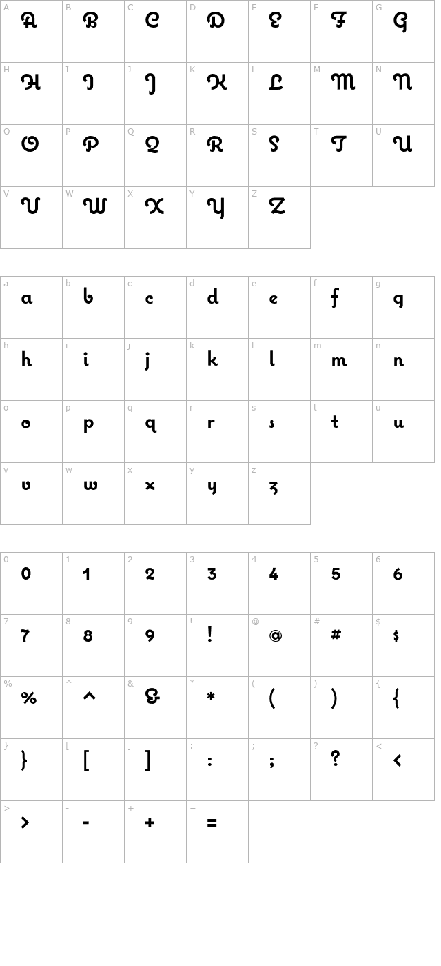 Coquette Bold character map