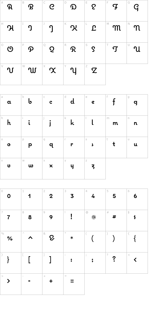 Coquette Regular character map