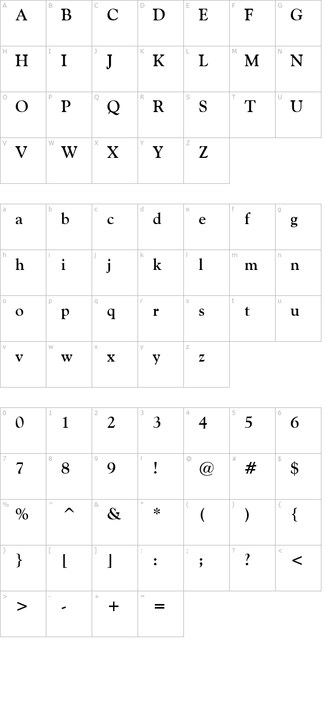 cordial-bold character map