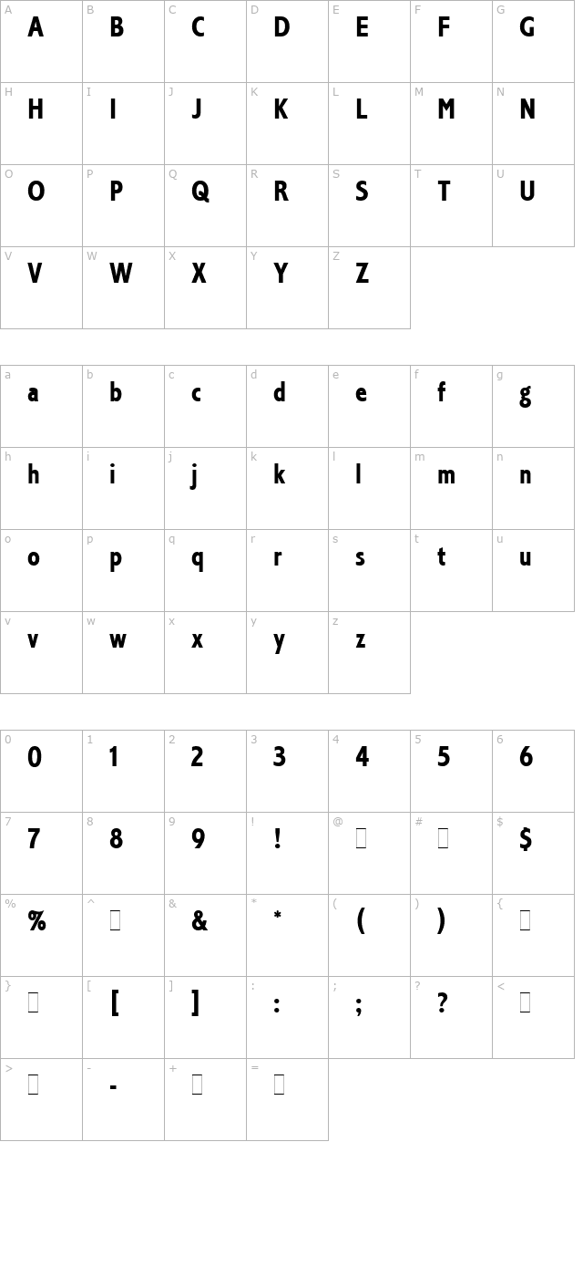 Corinthian Bold Condensed character map