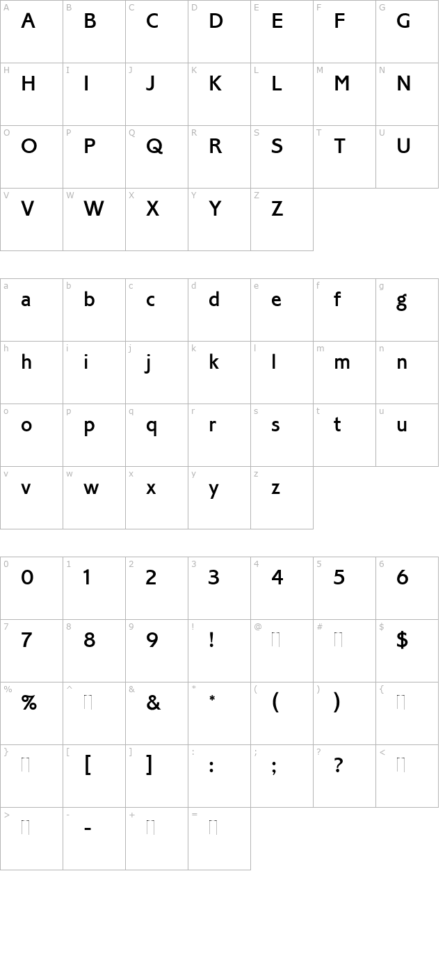 Corinthian Medium Plain character map