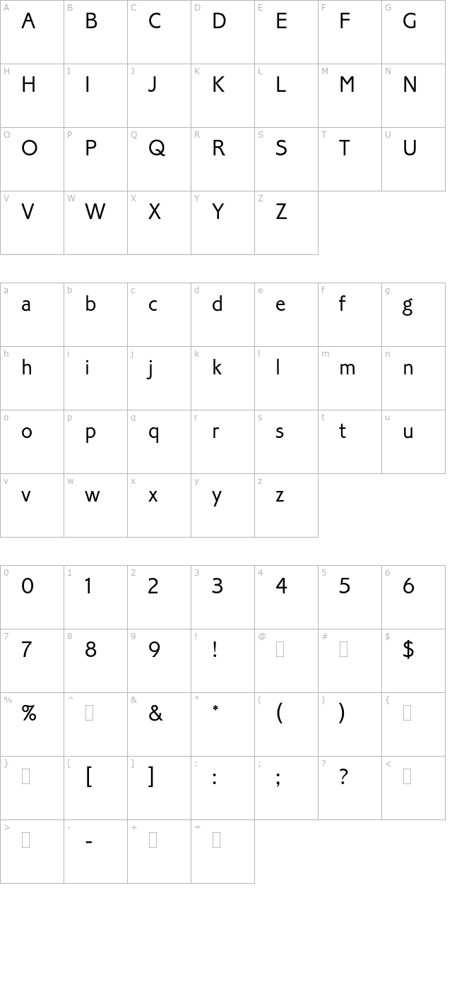 CorinthianLightPlain character map