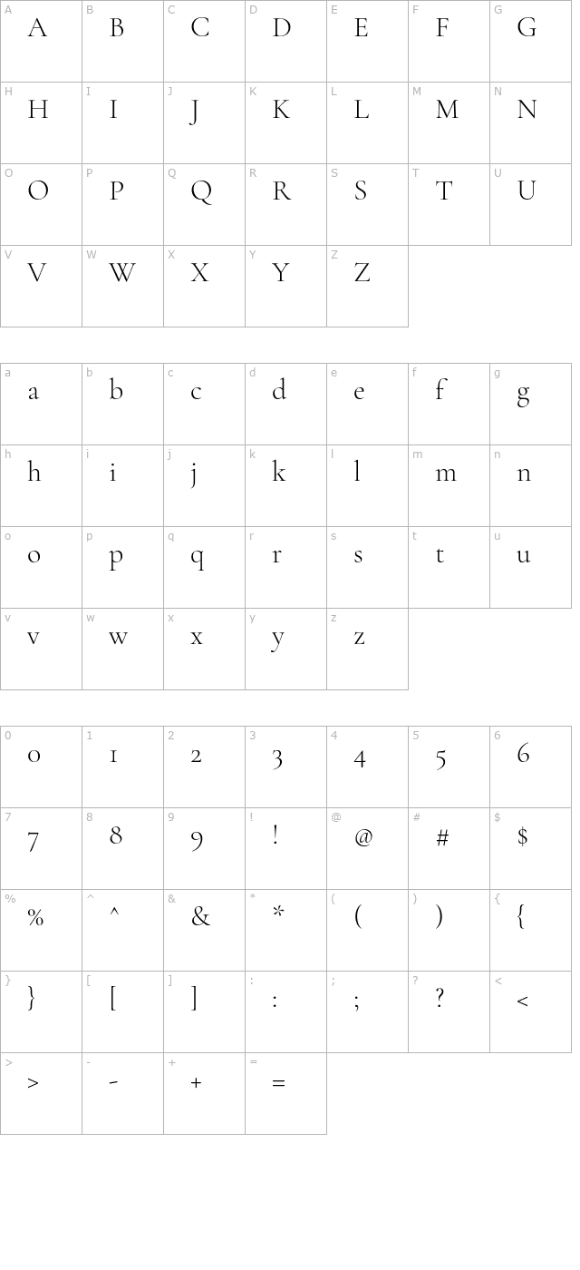 Cormorant Garamond Light character map