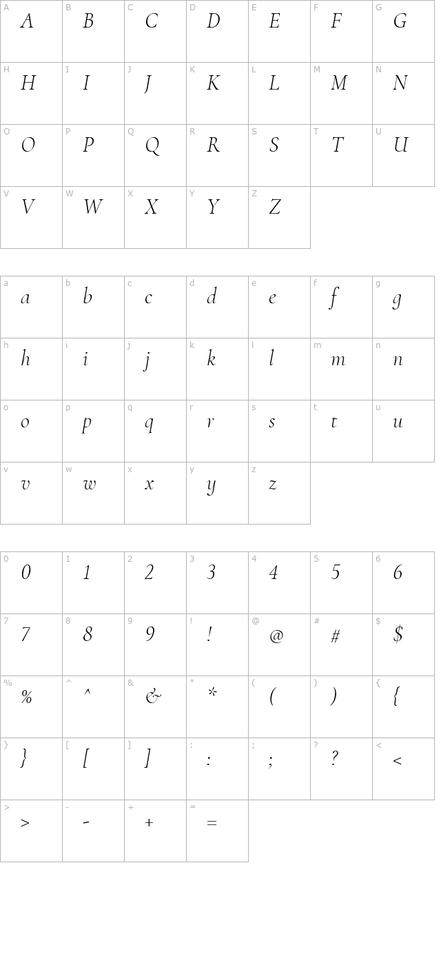 cormorant-infant-light-italic character map